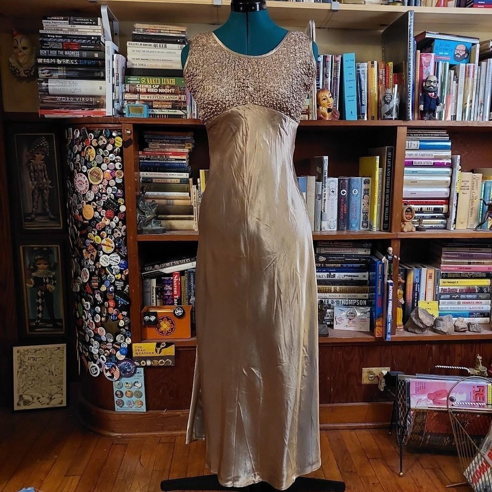 Vintage Blondie and Me Gold Prom Dress Textured Lace Up Back Evening Gown XS